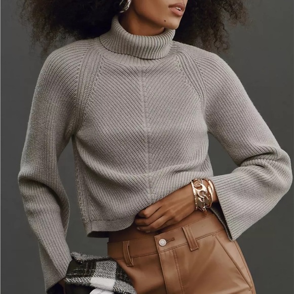 Anthropologie Maeve Cropped Turtleneck Sweater Gray - Picture 1 of 7